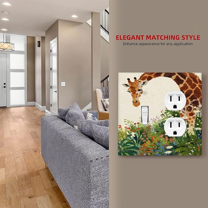 Giraffe Single Toggle Duplex Combo Outlet Wall Plate Decorative 2 Gang Light Switch Covers Electrical Switchplate Home Decorate Faceplat for Bathroom Bedroom Kitchen Room 4.5 x 4.5 Inch