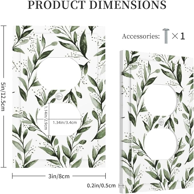 Green Leaf Olive Leaf Sage Floral Outlet Covers 1 Gang Duplex Light Switch Cover Decorative Switch Plates Electrical Receptacle Faceplate Wall Plate for Bedroom Living Room Decor