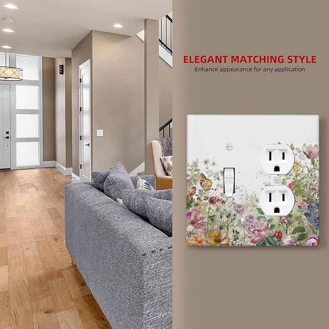 Wallplates Boho Wildflower Colorful Floral Butterfly 1 Toggle 1 Duplex Switch Plate Electrical Gfci Faceplate Decorative Light Switch Covers For Bed Room Living Room Decor