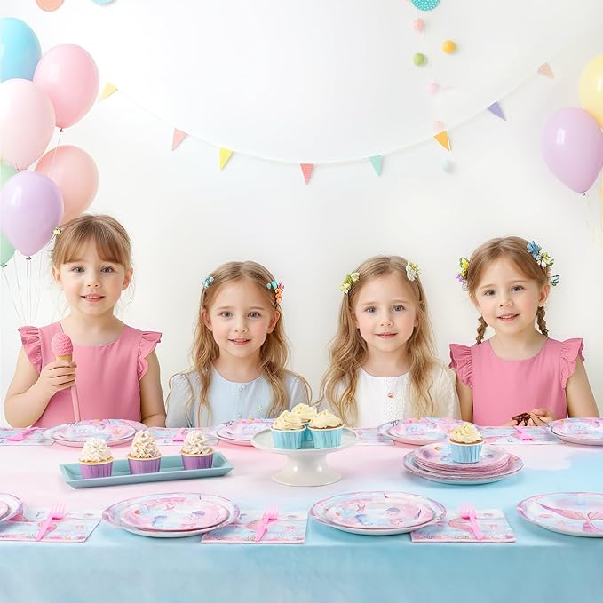 WERNNSAI Mermaid Paper Plates - 100 PCS Mermaid Birthday Decorations Under The Sea Party Tableware Plate for Girls Baby Shower Pool Beach Picnic Park Party Serves 50 Guests