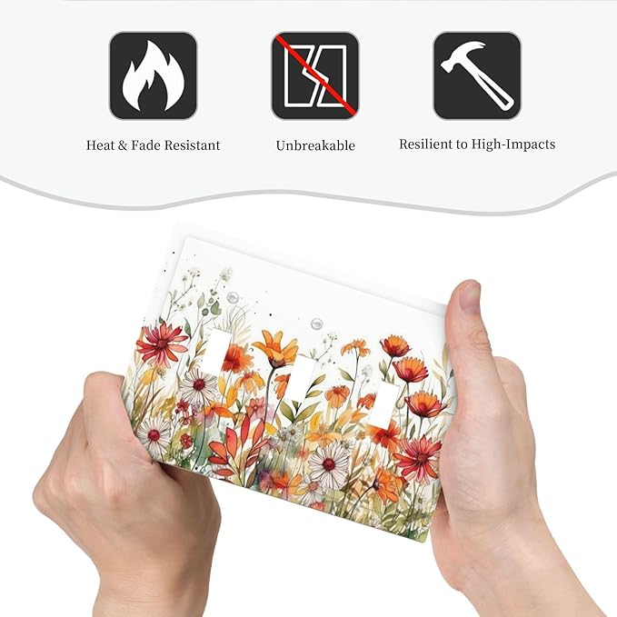 Watercolor Wild Flower Floral Daisy Plant Decorative Switch Plates 3 Gang Wall Plate Triple Toggle Light Switch Cover Faceplate Electrical Wall Panels for Bedroom Living Room Decor