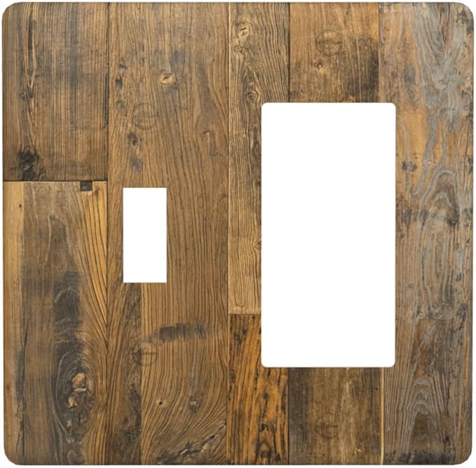 Brown Wood Vintage Rustic Old Board Outlet Covers 1 Toggle 1 Rocker Combination Decorative Wall Plate Electrical Switch Plates Light Switch Cover Plate for Farmhouse Home Decor
