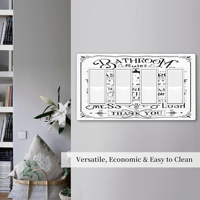 Bathroom Wash Inspirational Quote 4 Gang Quad Rocker/GFCI/Decorator Light Switch Cover Plate Decorative Electric Faceplate Decorative Switchplate Screwless
