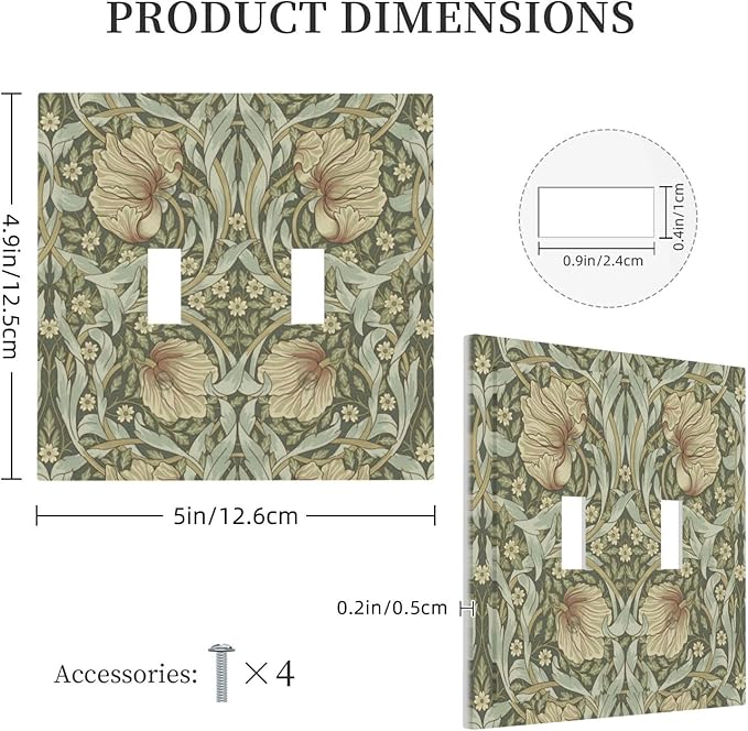 William Morris Pimpernel Flowers 2 Gang Light Switch Cover Vintage Floral Green Botanical Double Toggle Wall Plate Decorative Electrical Switchplate Covers for Country Bedroom Home Décor