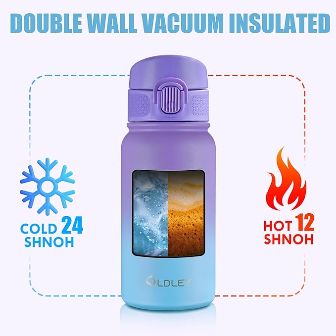 OLDLEY 12oz Kids Insulated Water Bottle, Stainless Steel, Leak-Proof, 355ml, School, Playdates, Active Kids, Daily Use
