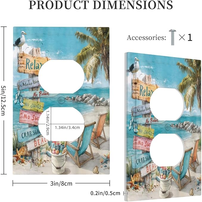 Ocean Beach Tropical Palm Tree Coastal Seaside Outlet Covers 1 Gang Duplex Light Switch Cover Decorative Switch Plates Electrical Receptacle Faceplate Wall Plate for Kids Room Living Room Decor