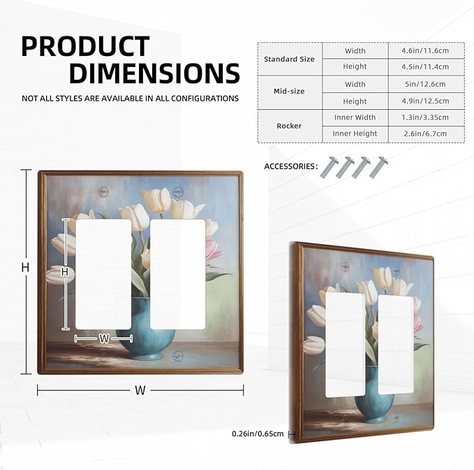 Decorative Art Light Switch Covers Tulips In Vase 2 Gang Dual Rocker Outlet Switch plate Faceplate GFCI for Home Decor