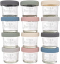 WeeSprout Glass Baby Food Storage Jars with Silicone Lids (4 oz, 12 Pack Set) Snack, Puree, Reusable Small Containers, Breast Milk, Fridge or Freezer, Essential Must Have for Infants