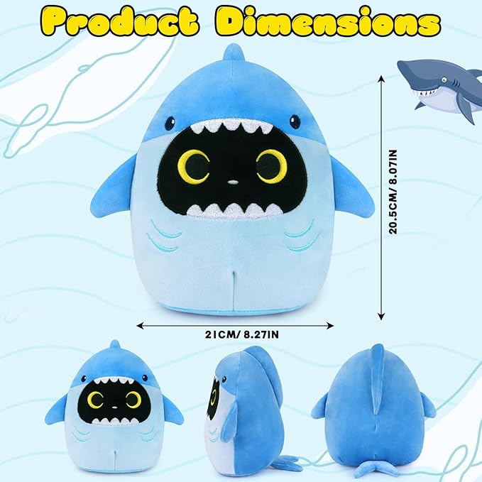 Black Cat Plush, Cute Shark Black Cat Stuffed Animal, Kawaii Soft Plush Toy for Kids, Great Birthday Gift Home Decor Toys Gift for Kids Girls Boys Adults (8 Inch)