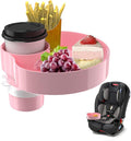 Kids Car Seat Tray, Travel Tray with Cup Holder for Toddler Baby, Kids Car Seat Food Snack Organizer for Road Trip, Stroller snack Organizer Travel Must Haves Toddler Must Haves (Pink)