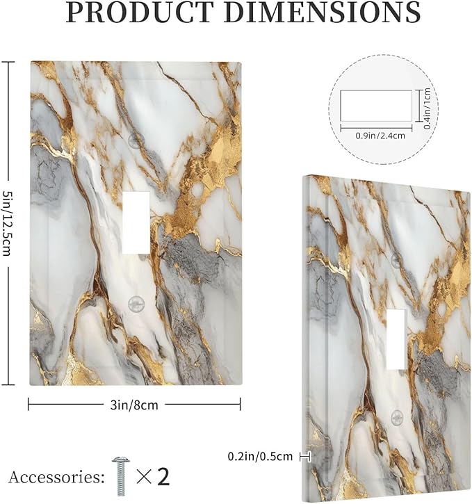 Light Switch Cover Plate White Gold Abstract Luxury Marble Patterns 1 Gang Wall Plate Cover Single Toggle Outlet Covers Decorative Switch Plate Covers Electrical Faceplate for Bathroom Home
