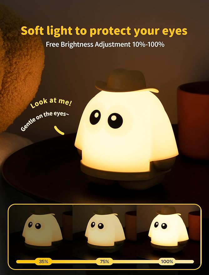 Ghost Night Light, Rechargeable Bedside Lamp, Portable Sleep Nightlight, Dimmable Night Lamps, Cute Nursery Lamp, Funny Gifts for Kids Teens Adults(Yellow)