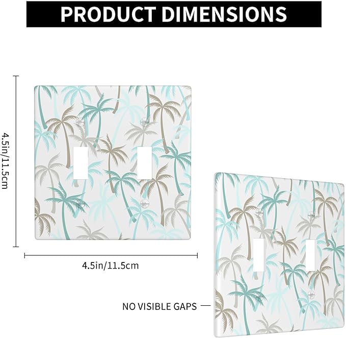 Tropical Palm Tree 2-Gang Double Toggle Switch Plate, Green Palm Leaf Wall Plate for Beach House, Sunroom, Bathroom & Home
