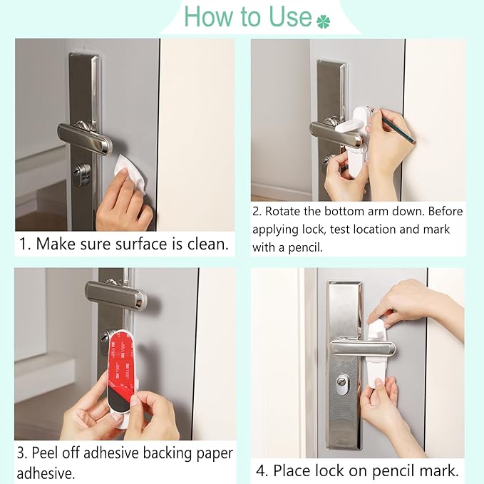 Door Lever Lock 1 Pack, No Drilling ABS Material Door Handle Baby Proof with Strong 3M Adhesive White