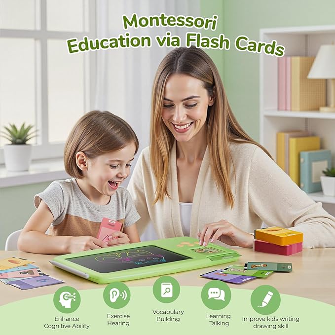 Talking Flash Cards for Toddlers: 2-in-1 LCD Writing Tablet with 510 Sight Words, Montessori Language Learning, Autism & Speech Therapy Toys for Children Ages 1-6, Green
