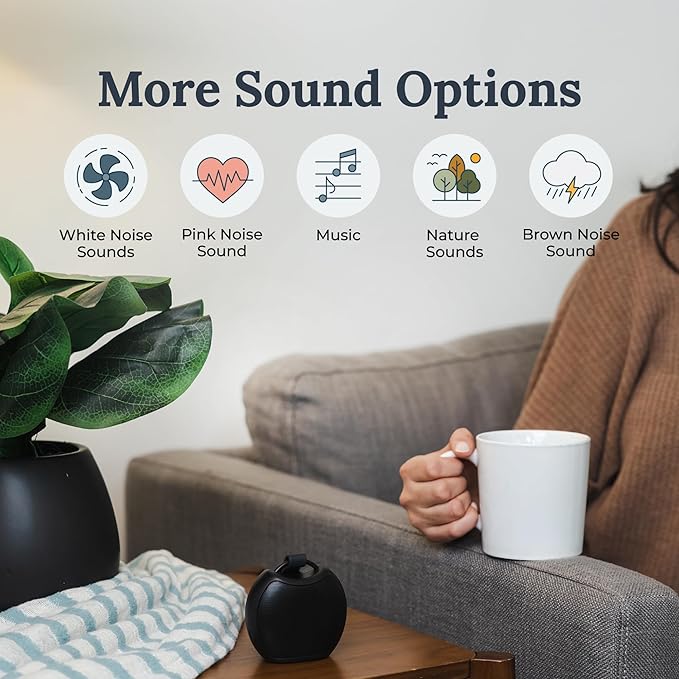 Yogasleep Rohm+ Travel White Noise Sound Machine (Black), Bluetooth Wireless Speaker & Charging, 20 Soothing Natural Sounds, Noise Canceling for Sleep Aid, Office Privacy & Meditation, Compact Size