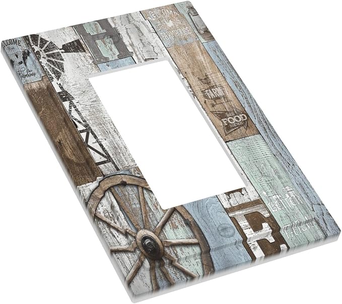 Rustic Western Barn Door Vintage Windmill Decorative Outlet Covers 1 Gang Single Rocker Light Switch Cover Plate Wall Plates GFCI Faceplate for Farmhouse Home Decor