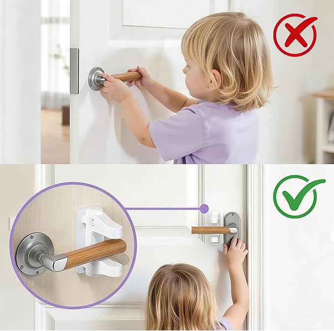 child safety door lever locks (4-pack) – specially designed for door handles to prevent infants and toddlers from accidentally opening doors.