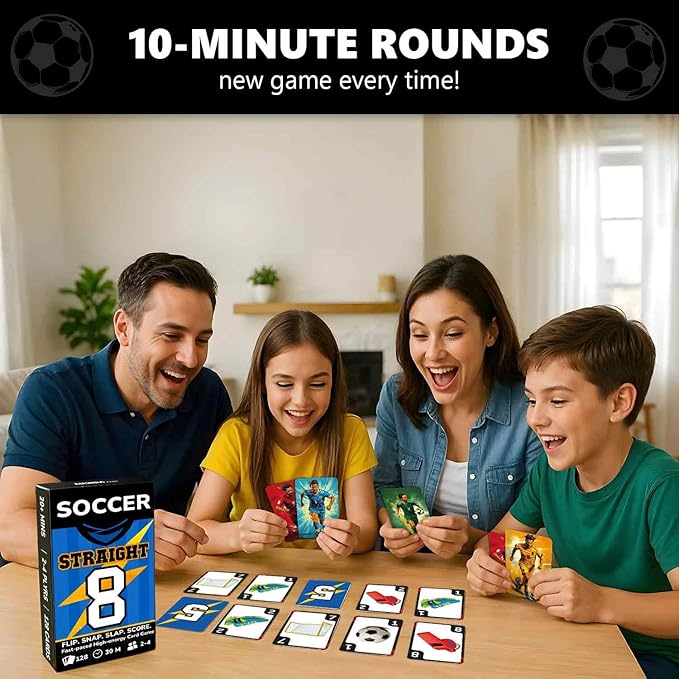 QUOKKA Soccer Fast-Paced Card Game for Kids & Adults – 128 Cards & Easy Rules – Quick & Fun Matching Game – 2-4 Players – Ages 8+ – Perfect for Family Games Night, Travel and Parties
