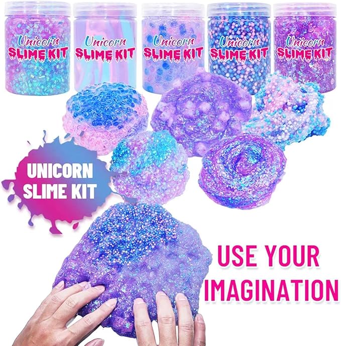Unicorn Slime Kit for Girls 4-12,Supplies Makes Butter Slime,Candy Confetti,Glimmer Crunchy,Foam Crunchy,Jelly Cubes Slime Party Favors for Kids