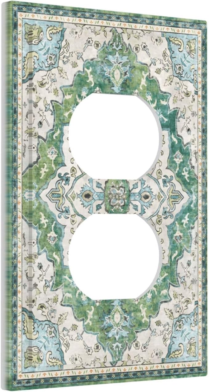 Sage Green Boho Vintage Floral Outlet Covers 1 Gang Duplex Light Switch Cover Decorative Switch Plates Electrical Receptacle Faceplate Wall Plate for Bedroom Living Room Decor