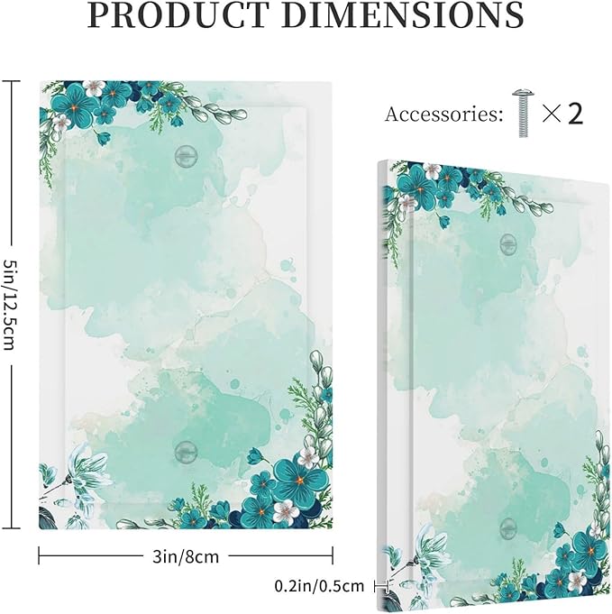 Light Switch Cover Plate Blue Green Flowers Light Green Watercolor Patterns 1 Gang No Device Blank Electrical Wall Plates Faceplate Decorative Switch Plate for Bedroom Home Decor