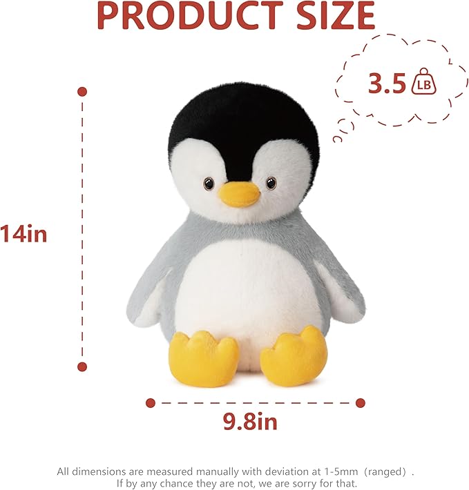 Niuniu Daddy 14" | 3.5 Pound Penguin Weighted Stuffed Animals for Kids Adults, Giant Stuffed Penguin Pillowfort Plush Toys, Cute Baby Body Pillow for Presents Birthday Holiday Christmas