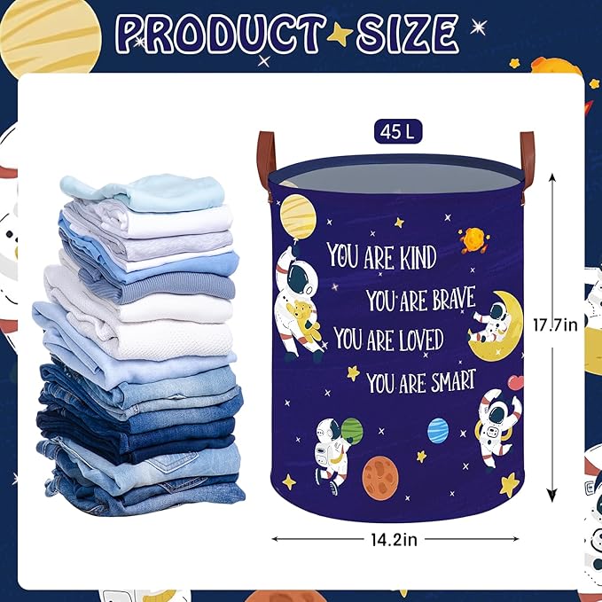 Space Decor for Boys Room Basket -Astronaut Decor Baby Hamper,Planets Stars Kids Toy Basket Storage Bin, Outer Space Blue Laundry Hamper (Space-Astronaut)