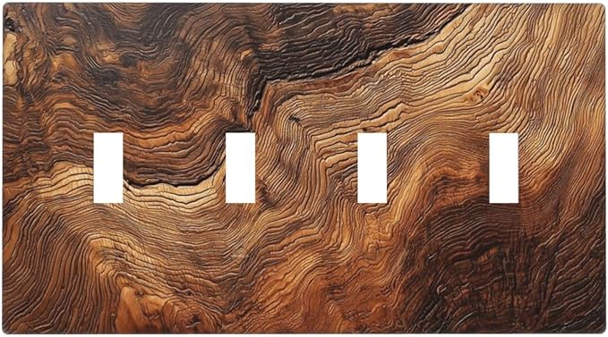 Natural Wood Grain Texture Old Tree Trunk Print Light Switch Covers Quad Toggle Electrical Faceplate 4 Gang Wall Plate Decorative Switch Plates Cover for Farmhouse Home Decor