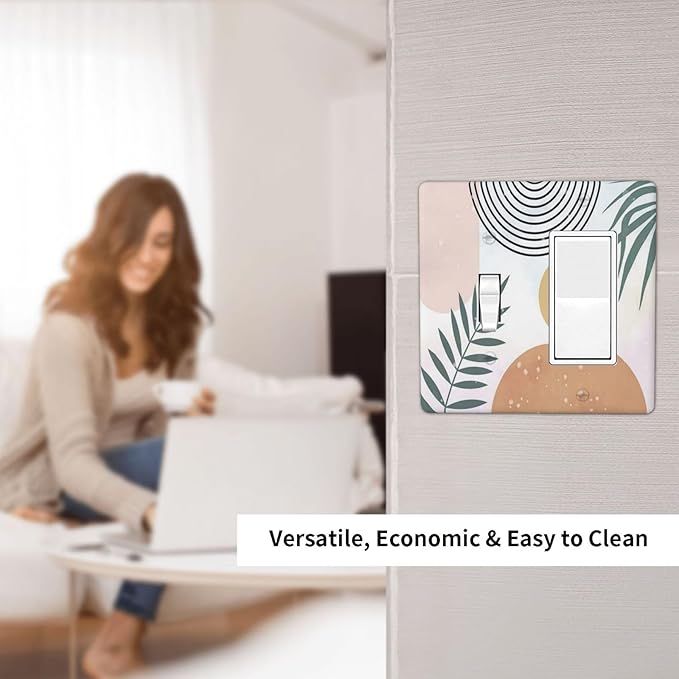 Light Switch Cover Boho Mid Century Sun Leaves 2 Gang Toggle Rocker Combo Wall Plates Abstract Leaf Arch Decorative Switch Plates and Outlet Covers Receptacle Cover for Bathroom Home Decor