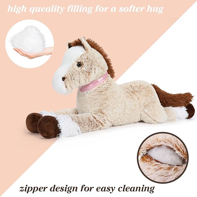 Tezituor 47 Inch Giant Horse Stuffed Animal, Hugging Soft Brown Horse Plush Body Pillow, 4ft Realistic Stuffed Stallion Plush Toy Gift for Girls Boys