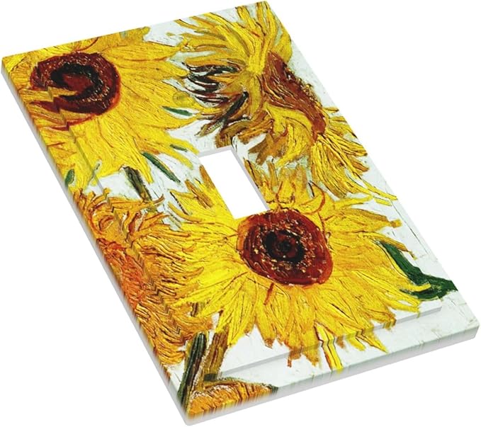 Rustic Sunflower Oil Painting Vintage Flowers Decorative Light Switch Cover 1 Gang Single Toggle Device Electrical Faceplate Switchplates Decorator Outlet Wall Plate for Bed Room Living Room Decor
