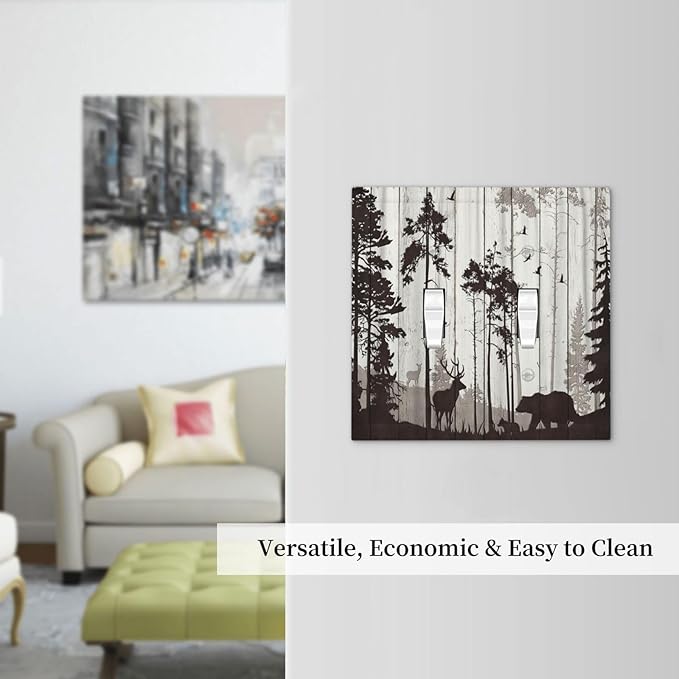 Light Switch Cover Rustic Deer Hunting Forest Woodland 2 Gang Wall Plate Double Light Switch Plate Country Toggle Decorative Outlet Covers Electrical Switchplate for Farmhouse Home Decor