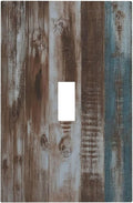 Vintage Blue Brown Wood Grain Decorative Light Switch Cover 1 Gang Single Toggle Device Electrical Faceplate Switchplates Decorator Outlet Wall Plate for Bedroom Farmhouse Decor