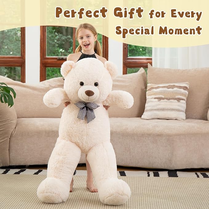 MorisMos Giant White Teddy Bear 4 Feet, Cute 47inch Stuffed Animal Big Teddy Bear Plush, Classic Girlfriend Boyfriend Birthday Gift, Christmas, Party Favor