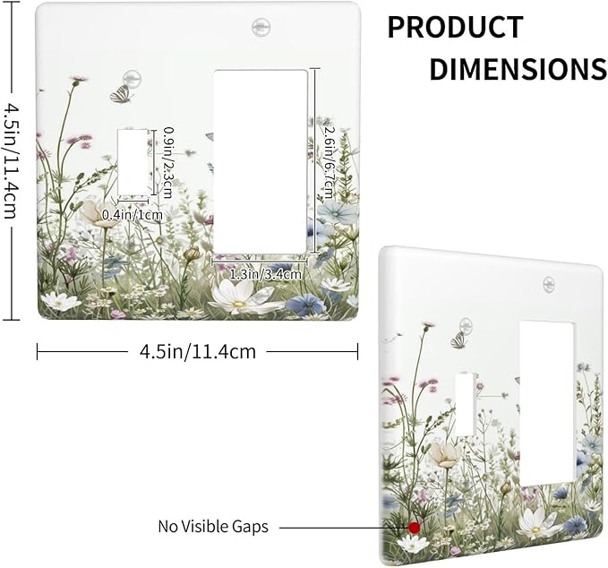 Colorful Wildflowers Daisy Plant Butterfly Floral Outlet Covers 1 Toggle 1 Rocker Combination Decorative Wall Plate Electrical Switch Plates Light Switch Cover Plate for Bed Room Living Room Decor