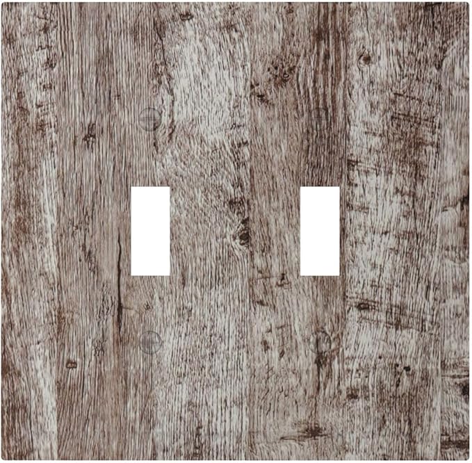 Light Switch Cover Plate Rustic Wood Grey Brown Vintage Wooden Plank 2 Gang Double Toggle Decorative Switch Plates Plug Cover Wall Plates Electrical Faceplate for Farmhouse Home Decor