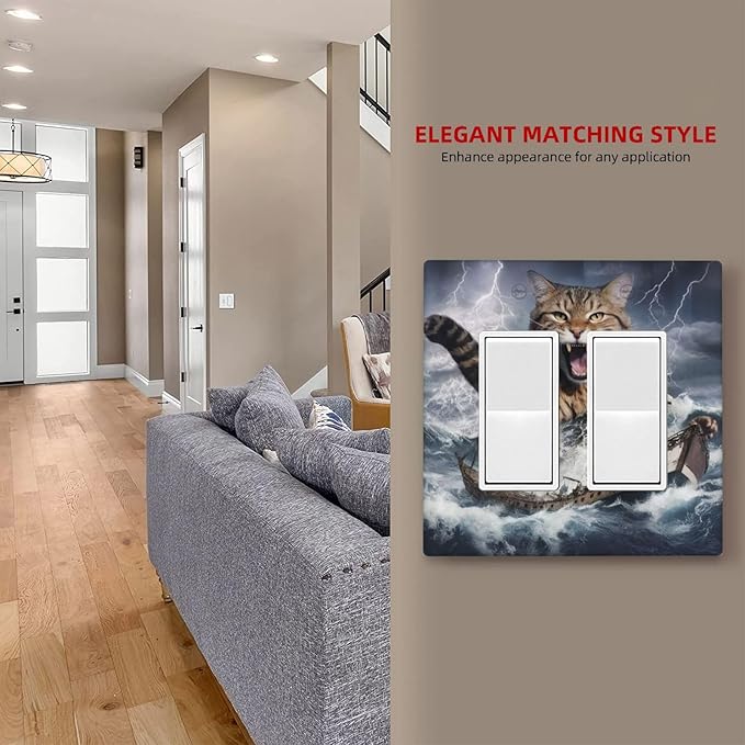 Decorative Outlet Covers Funny Cat Sea Ship Ocean Billow Wave Novelty 2 Gang Wall Plate Double Rocker Switch Light Switch Plate Covers Jumbo Dual Electrical GFCI Switch Cover Plate