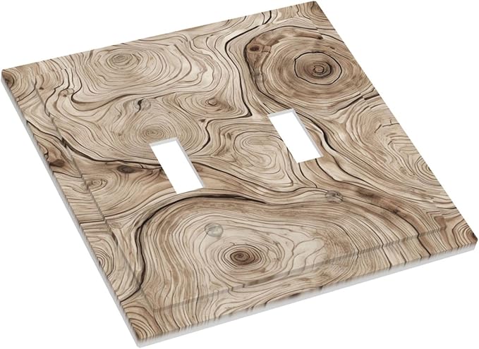 Tree Annual Rings Burl Texture Brown Wood Grain Print Decorative Switch Plates 2 Gang Double Toggle Outlet Light Switch Cover Wall Plate Electrical Faceplate for Farmhouse Bedroom Decor