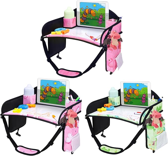 3PCS Kids Travel Tray for Airplane - Toddler Car Seat Table Tray, Road Trip Essentials for Boys & Girls, Carseat Lap Desk for Kids Road Trip Activities