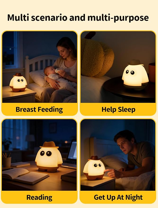 Ghost Night Light, Rechargeable Bedside Lamp, Portable Sleep Nightlight, Dimmable Night Lamps, Cute Nursery Lamp, Funny Gifts for Kids Teens Adults(Orange)