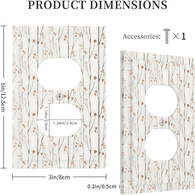 Boho Floral Watercolor Tree Branch Flower Minimalist Outlet Covers 1 Gang Duplex Light Switch Cover Decorative Switch Plates Electrical Receptacle Faceplate Wall Plate for Bedroom Living Room Decor