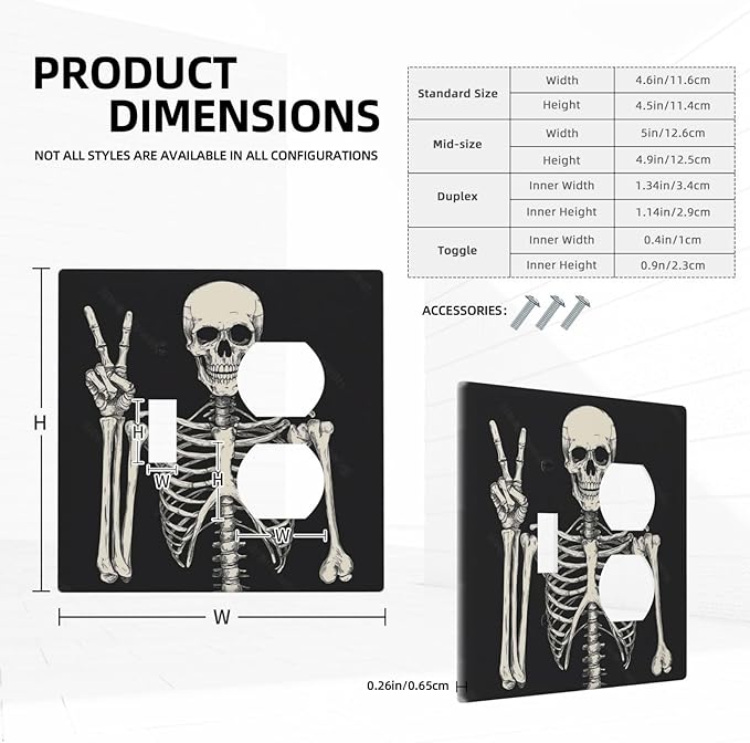 Wallplates Skeleton Skull Boho Hippie Dark Background 1 Toggle 1 Duplex Switch Plate Electrical Gfci Faceplate Decorative Light Switch Covers For Cabin Office Decor