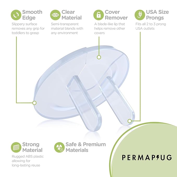 Permaplug Safety Outlet Plug Covers 25-Pack, Clear – Childproof, Tamper-Resistant Plug Protectors and Outlet Covers for Baby Safety, Durable and Easy to Install Electrical Outlet Covers