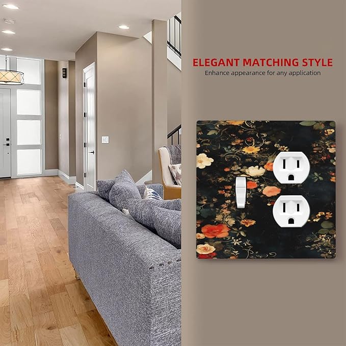 Vintage Orange Pink Black Roses Floral Flower Wallplates 1 Toggle 1 Duplex Switch Plate Electrical GFCI Faceplate Decorative Light Switch Covers for Farmhouse Bedroom Decor
