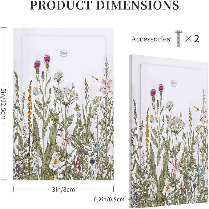 Rustic Wild Floral Vintage Teal Botanical Single Blank Wall Plates Decorative No Device Faceplate Light Switch Cover for Bathroom Bedroom Home Decorate