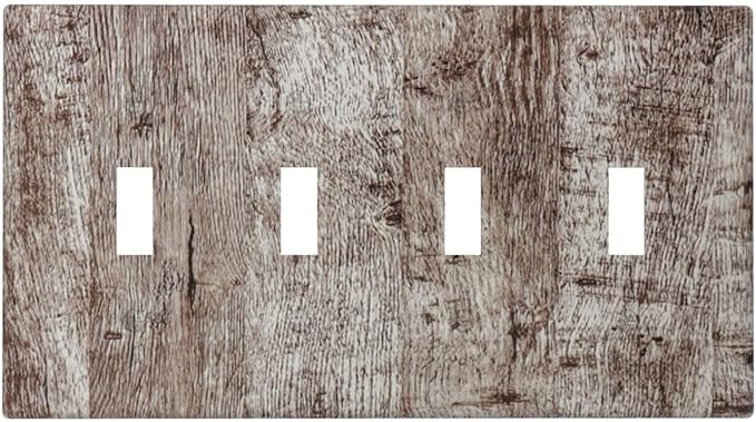 Light Switch Cover Plate Rustic Wood Grey Brown Vintage Wooden Plank 4 Gang Quad Toggle Decorative Switch Plates Wall Panels Electrical Wall Plates Faceplate for Farmhouse Home Decor