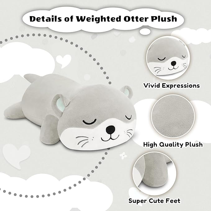 Finebee Weighted Otter Stuffed Animals, Cute Weighted Otter Plush, Soft Stuffed Weighted Plushie Birthday for Kids & Adults(23.6" 3.1Lbs)
