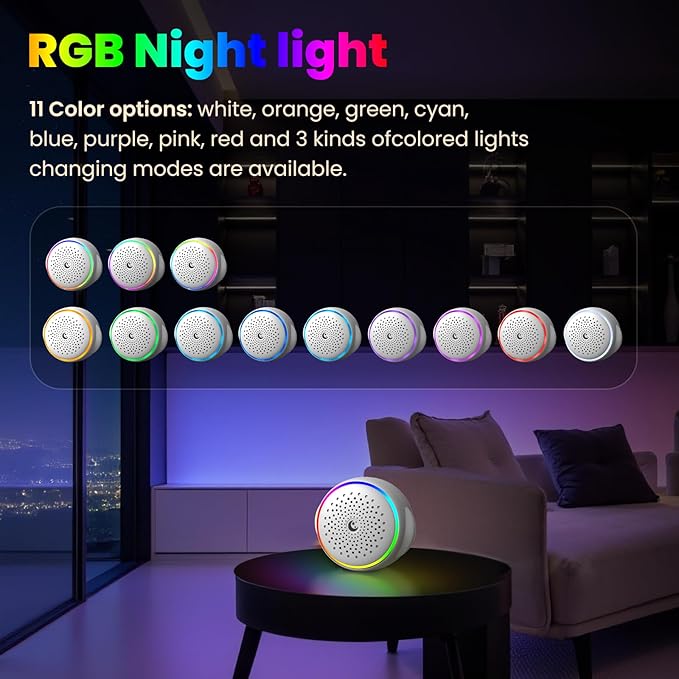 White Noise Sound Machine for Baby Sleep, 27 Soothing Sounds, Brown Noise, 24H Battery, 3 Warm Night Light Modes, 11 Color Lamp, Timer, Memory Function, Portable for Travel