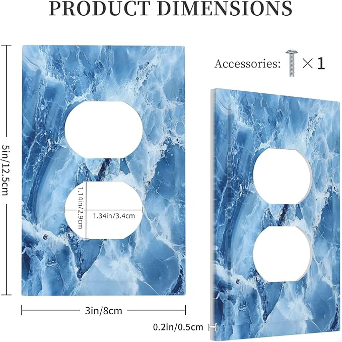Outlet Covers Blue Marble Abstract Luxury Modern 1 Gang Duplex Light Switch Cover Plate Decorative Wall Plates Electrical Switchplate Receptacle for Bathroom Bedroom Decor（2 Pack）